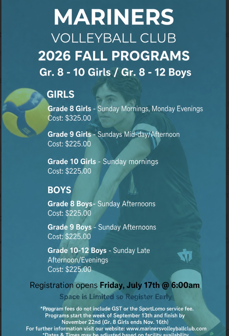 Mariners Volleyball Club 2026 Fall Programs